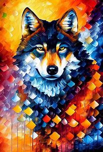 Buntes Porträt eines Wolfes