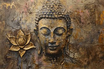 Gouden Boeddha met Lotus in Art Nouveau Stijl van De Muurdecoratie
