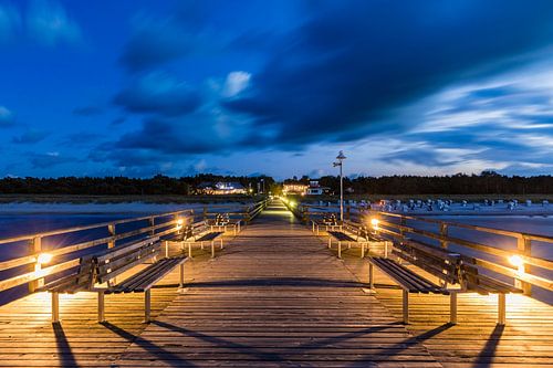 Seabridge in the seaside resort Prerow in the evening by Werner Dieterich