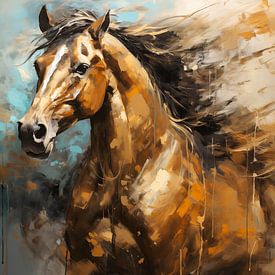 abstrakter künstlerischer Hintergrund mit einem Pferd in Ölfarbe von Animaflora PicsStock