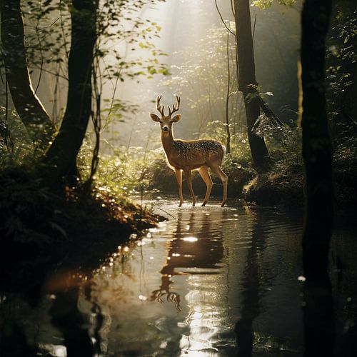 The magical forest light - Fallow deer in the Scenic Forest Sunshine