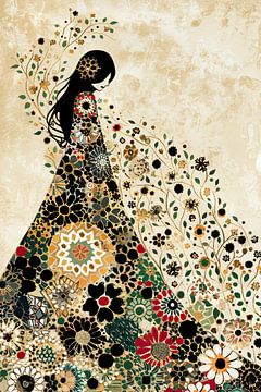 Vrouw Bloemenjurk | Enchanted Floral Silhouette van Kunst Kriebels