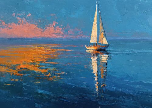 Sailboat on the horizon - Oil painting sunset