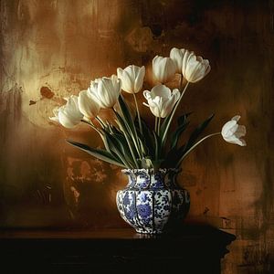 Klassischer weißer Tulpenstrauß in Gold