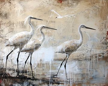 Herons | Herons in Beige sur Caprices d'Art