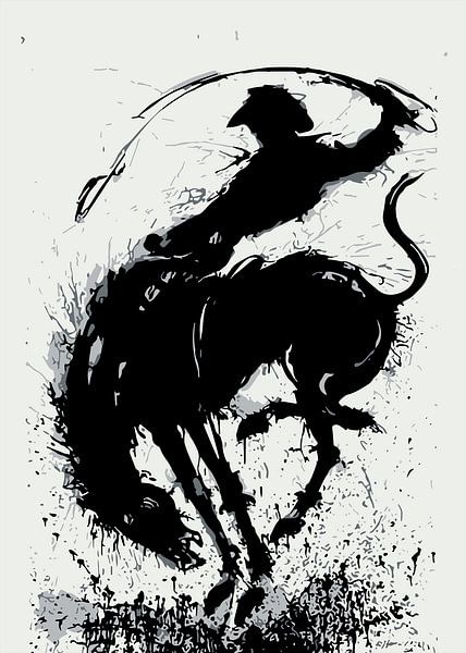 Dynamische Cowboy Rodeo Silhouette Kunst von Ramy Salah Hefny