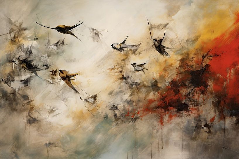 Birds Running | Expressionist Painting by Eye catching paintings