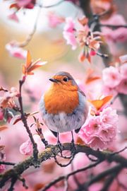 Rotkehlchen in Japanischer Kirsche