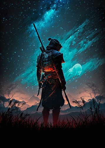 chevalier samouraï debout au milieu de la nuit