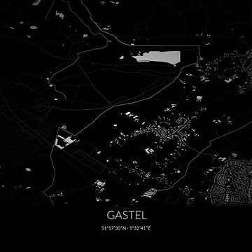 Zwart-witte landkaart van Gastel, Noord-Brabant. van Rezona