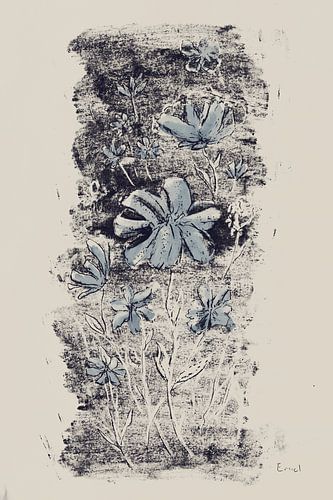 Bloemen in beige en blauw