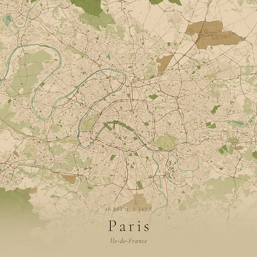 Vintage landkaart van Paris, France