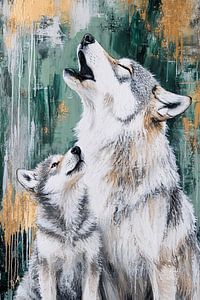 Wolf mit Welpe in Harmonie