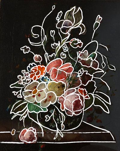 Still life of flowers, original (1716) by Rachel Ruysch with illustration