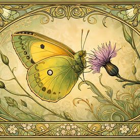 Yellow butterfly Art Nouveau by Linda de Klein