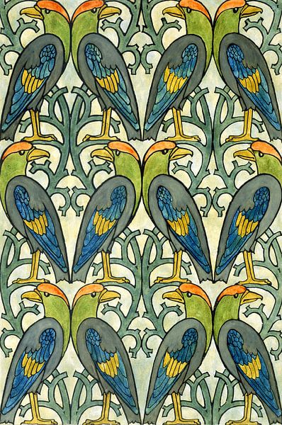 Charles Francis Annesley Voysey,Parrot pattern design by finemasterpiece