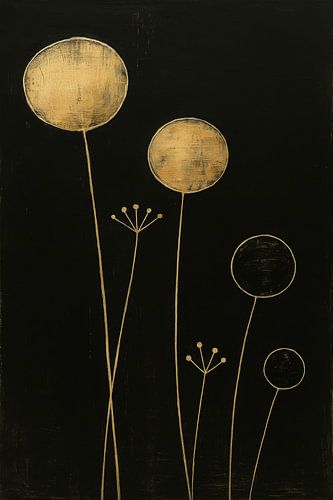 Golden Silence - Fleurs abstraites sur fond noir