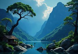 Chalet et paysage de Mountain Lake sur Markus Gann