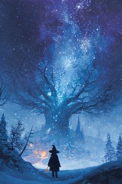 Arbre magique sous un ciel étoilé