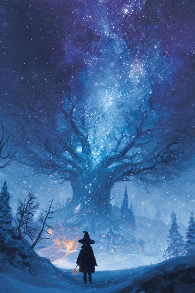 Arbre magique sous un ciel étoilé par Eva Lee