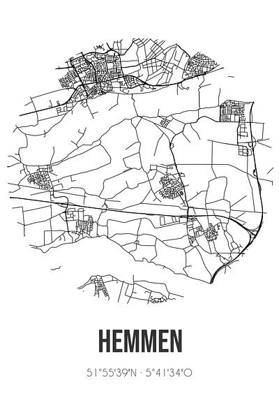 Hemmen (Gelderland) | Map | Black and white by Prints of Place