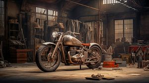 altes vintage Motorrad im Hangar