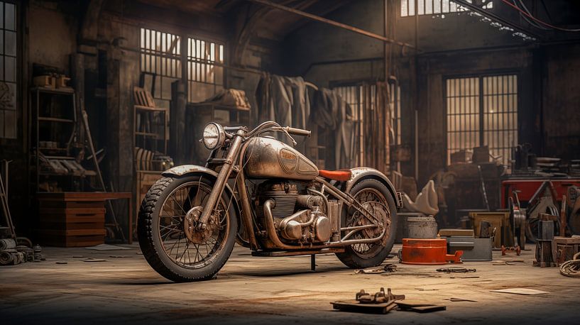 Oude motorfiets in de hangar van Animaflora PicsStock