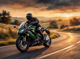 Kawasaki Ninja 1000SX Touring bij zonsondergang