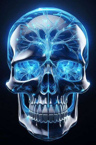 Glass skull with glowing nerves by Tilo Grellmann
