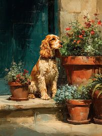 Englischer Cocker Spaniel vor der Gartentür von Erika Kaisersot