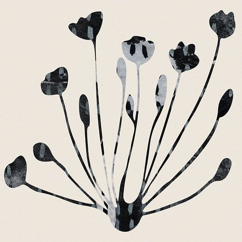 Wabi-sabi bloemen. Moderne grafische collage. Kleine bloemen.