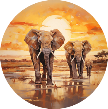 Olifanten in savanne panorama