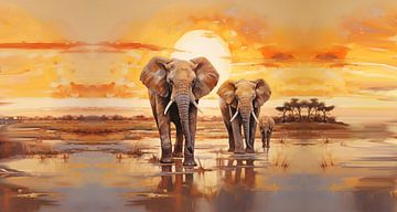 Elephants in savannah panorama by TheXclusive Art