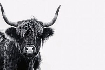 Portret van een Schotse hooglander in zwart-wit van De Muurdecoratie