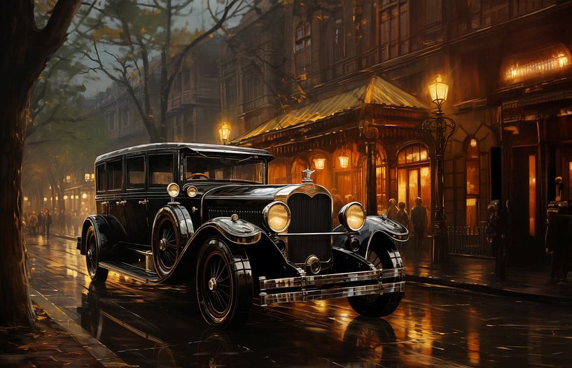 malerisches Rendering eines alten Oldtimers in einer Straßenszene von Margriet Hulsker