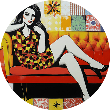 Vrouw op een rode bank Pop Art