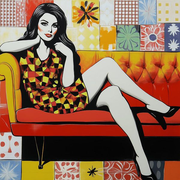 Woman on a red sofa Pop Art by ARTemberaubend