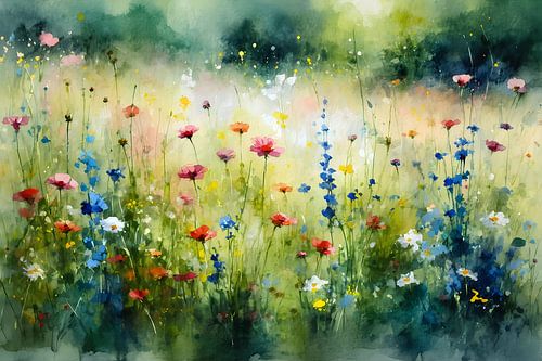 Kleurige bloementuin impressionisme, veldbloemen, zaaimengsel