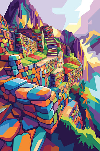 Machu Picchu WPAP Pop Art Illustration Metal Poster