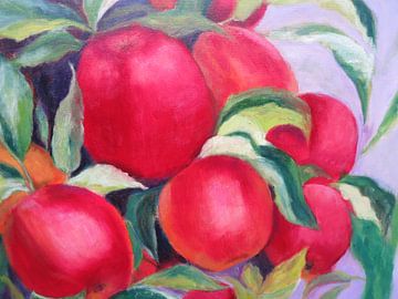 Appels in lila. 60x60cm.