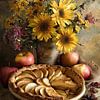 Appeltaart met Zonnebloemen en Appels - Warm Herfst Stilleven van Joriali Fine Art