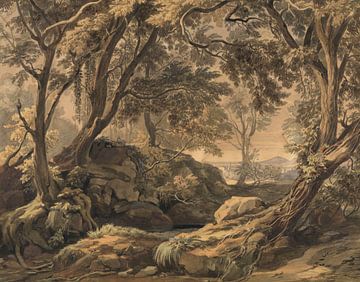 Boslandschap met uitzicht op Olevano en Monte Cavo, Johann Wilhelm Schirmer