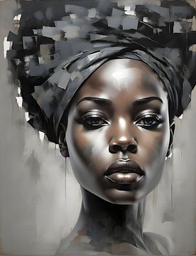Afrikaanse vrouw met grijze hoofddoek van Jack Schoneveld