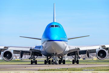 Van dichtbij: KLM Boeing 747-400 passagiersvliegtuig.