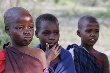 Drie opgroeiende  Masai jongens. van Anita Tromp