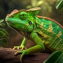 Green chameleon on a branch, Art illustration by Animaflora PicsStock thumbnail