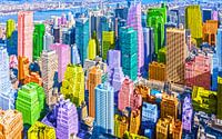 New York Manhattan skyline met kleurrijke wolkenkrabbers in pop art stijl van Herbert Blum thumbnail