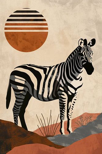 Zebra in de schaduw van een oranje zon