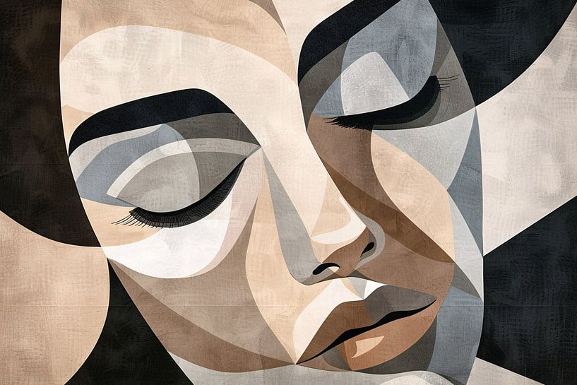 Visage abstrait géométrique en sépia par Art & Soul Creations
