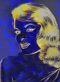 Antique Pop Portrait Golden Blue by Claudia Gründler